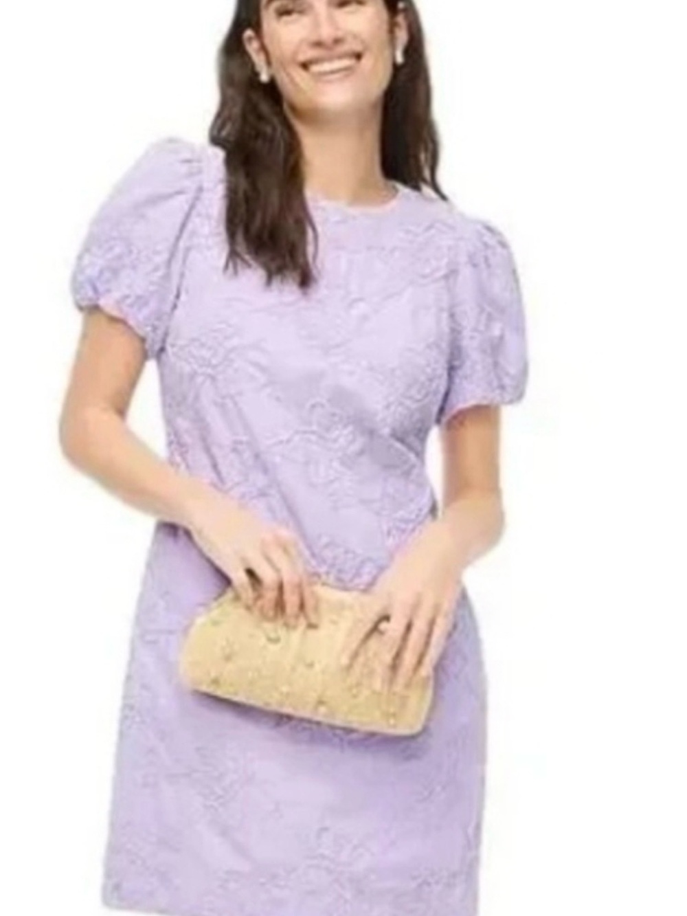 J. Crew Lavender Lace Puff-Sleeve Mini Dress